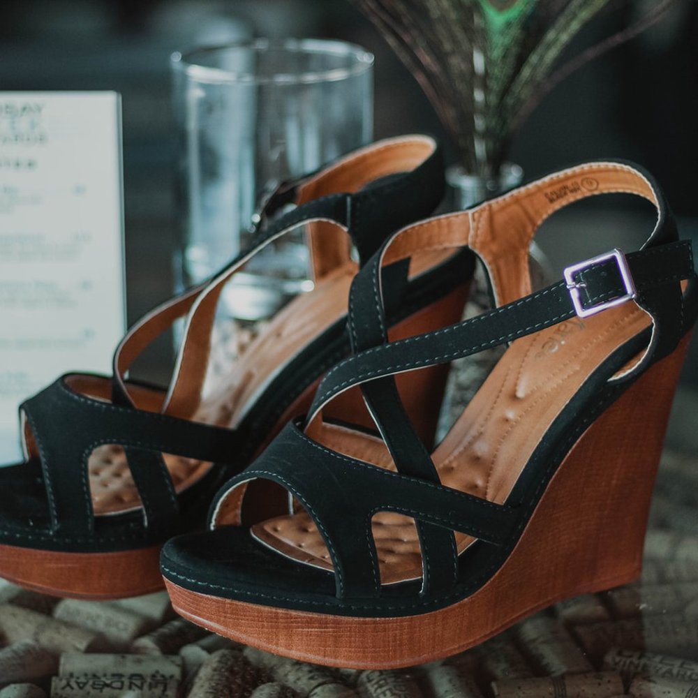Black Strappy Wedges
